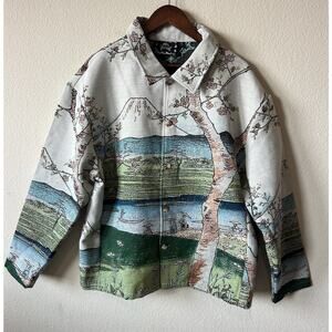 Rebel Vengeance Japanese Landscape Cherry Blossom Print Long Sleeve Shirt XL